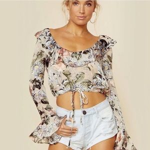 For Love and Lemons Luciana Ruffle Crop Blouse - Size Small
